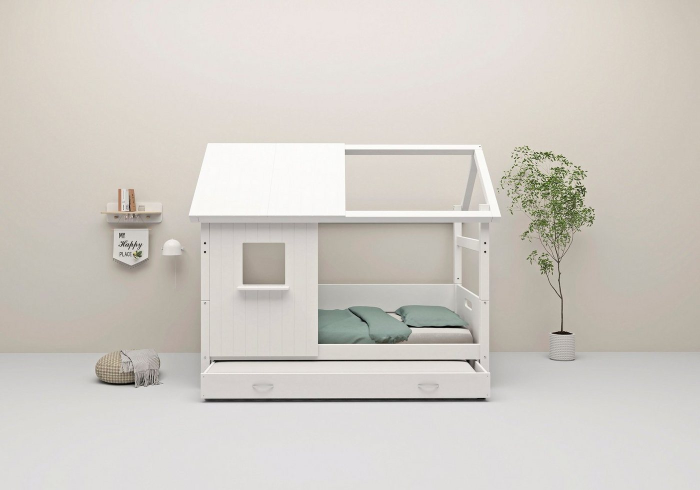 Thuka Hausbett Thuka Nordic, Kinderbett im Skandinavisches Design, incl Rollrost, Fenster im Dach von Thuka