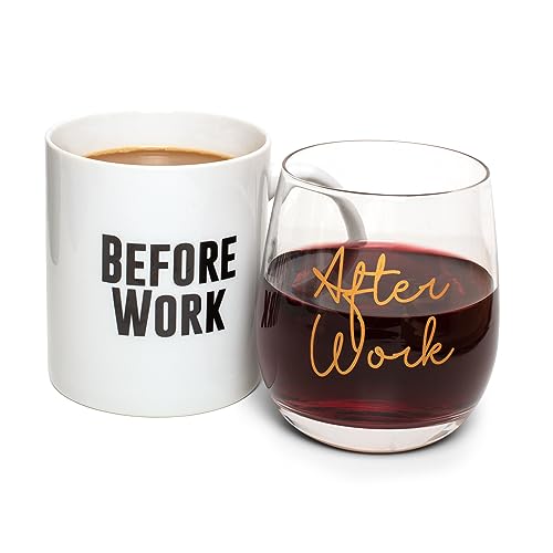 Before Work, After Work Mug & Wine Mug & Glass Set von Thumbs Up