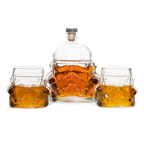 Original Stormtrooper Dekanter-Set mit 2 x 3D Whisky-Gläsern, für Whiskey, Bourbon, Scotch & Gin, 750 ml Dekanter mit originaler Korkdichtung, 300 ml Gläser - Thumbs Up! von Thumbs Up