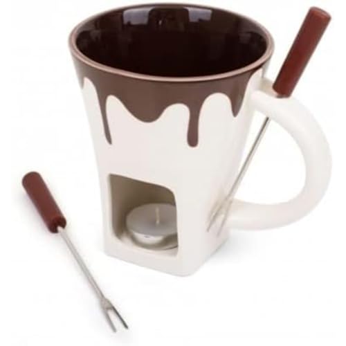 Thumbs Up Schokoladenfondue-Becher Set mit 2 Gabeln & Teelicht Wachskerze, 200ml Porzellan, spülmaschinenfest, Käsefondue-Set, Partygeschenk von Thumbs Up