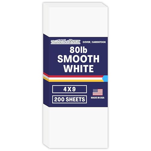 200 Bright White Smooth 80# Card Paper Sheets - 4 X 9 (4X9 Inches) #10 Envelope Insert Size - 80 lb/pound Cover Weight - Quality Stock - Print Consistency - Smooth Finish by ThunderBolt Paper von ThunderBolt Paper