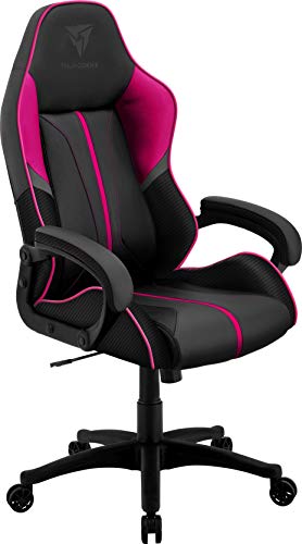 ThunderX3 BC1 BOSS Spielstuhl, Gaming Stühle Chair PC, Ergonomisch, Schreibtischstuhl, Buerostuhl mit Verstellbarer Rueckenlehne, Kohlefaser Look (Grau/Lila) von ThunderX3