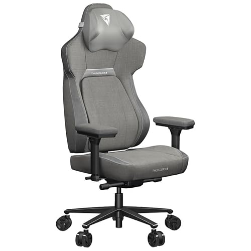 ThunderX3 CORE Loft - Ergonomischer Gaming Stuhl, Sitzfläche neigbar, Lendenwirbelstütze, Memory Foam Kopfstütze, Fußstütze, Stoffbezug – Hellgrau von ThunderX3