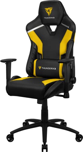 ThunderX3 TC3 Spielstuhl Gaming Stühle Chair PC Ergonomischer Gaming Stuhl Schreibtischstuhl Buerostuhl mit Verstellbarer Rueckenlehne (Gelb) von ThunderX3