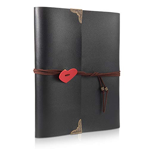 Scrapbook Fotoalbum,ThxMadam Leder Selbstgestalten Scrapbook Album Foto Buch Hochzeit Gästebuch Vintage Fotobuch 60 Schwarze Seiten für Weihnachten Geburtstag Jahrestag Geschenk für Tochter Freundin von ThxMadam