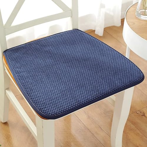 Reine Farbe Stuhlkissen Sitzkissen mit Haltebändern, Cord Sitzauflage für Innen, Anti-Rutsch, Keine Füllung, D Form Dicke 1cm,Dark Blue,50x48cm von Thxgl