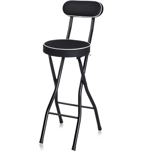 Thyle Klapphocker, Thekenhöhe, faltbarer Hocker mit gepolstertem, gepolstertem, faltbarem Barhocker, zusammenklappbarer Hocker mit Rückenlehne, tragbarer Klappstuhl für Erwachsene, Küche, Garten von Thyle