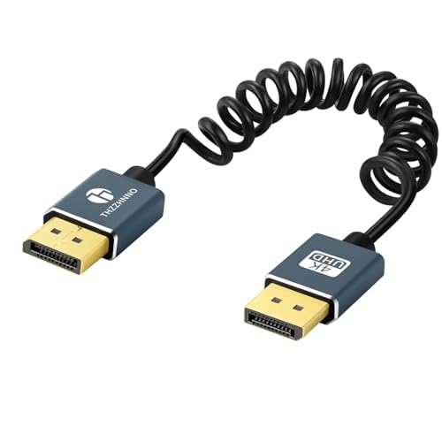 Thzzhnno DisplayPort Spiralkabel 1M, DP 1.2 Kabel Vergoldet Spiral Kabel 4K@60Hz für Gaming Monitor, Grafikkarte, TV, PC, Laptop（Von 85MM bis 1M ausdehnen） von Thzzhnno