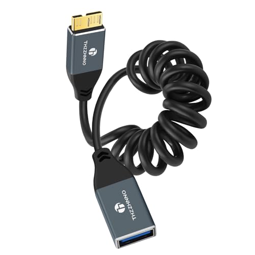 Thzzhnno Micro B auf USB Frauen 3.0 Spiralkabel, 5Gbps USB Typ A Frauen auf Micro B Spiralkabel,Galaxy S5 Note 3, Kamera（Von 95MM bis 1M ausdehnen） von Thzzhnno