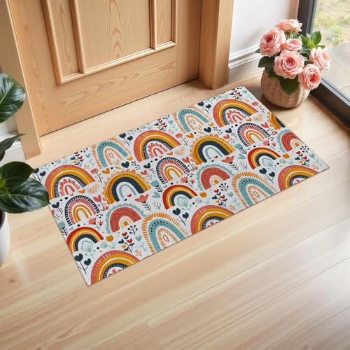 Ti Caldi Bunte Regenbogen-Fußmatte für den Innenbereich, 75 x 43 cm, Willkommens-Fußmatten aus Vliesstoff mit Blume für Eingang, Küche, Schlafzimmer, rutschfeste Vlies-Bodenmatte für Heimdekoration Ti Caldi Bunte Regenbogen-Fußmatte für den Innenbereich, 75 x 43 cm, Willkommens-Fußmatten aus Vliesstoff mit Blume für Eingang, Küche, Schlafzimmer, rutschfeste Vlies-Bodenmatte für Heimdekoration von Ti Caldi