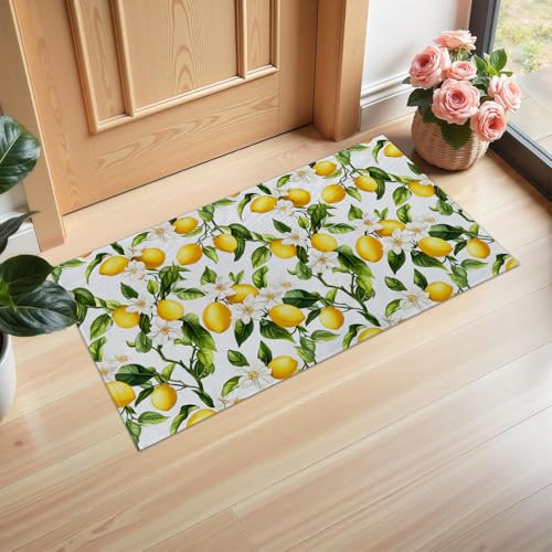 Ti Caldi Fußmatte für den Innenbereich, 75 x 43 cm, Motiv: Zitronenmuster, Vliesstoff, weiße Blume, Fußmatten für Eingang, Küche, Schlafzimmer, rutschfeste Vlies-Bodenmatte für Heimdekoration Ti Caldi Fußmatte für den Innenbereich, 75 x 43 cm, Motiv: Zitronenmuster, Vliesstoff, weiße Blume, Fußmatten für Eingang, Küche, Schlafzimmer, rutschfeste Vlies-Bodenmatte für Heimdekoration von Ti Caldi