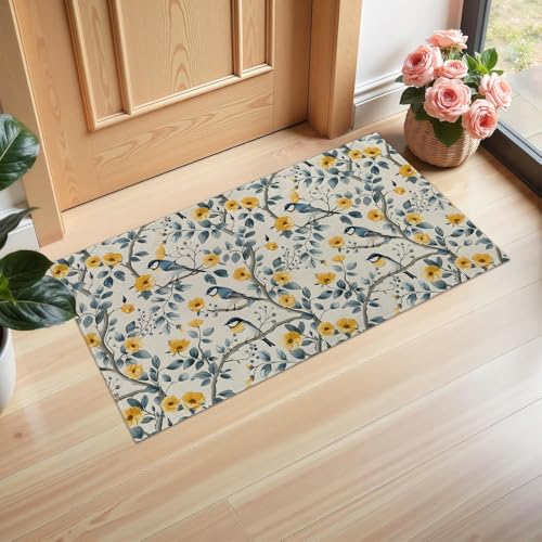 Ti Caldi Fußmatte für den Innenbereich, Motiv: blauer Vogel und Blumen, 75 x 43 cm, gelbe Blume, Willkommens-Fußmatten für Eingang, Küche, Schlafzimmer, rutschfeste Vlies-Bodenmatte für Heimdekoration Ti Caldi Fußmatte für den Innenbereich, Motiv: blauer Vogel und Blumen, 75 x 43 cm, gelbe Blume, Willkommens-Fußmatten für Eingang, Küche, Schlafzimmer, rutschfeste Vlies-Bodenmatte für Heimdekoration von Ti Caldi
