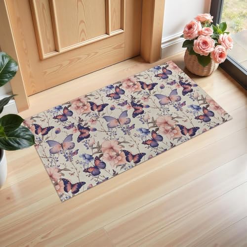 Ti Caldi Fußmatte für den Innenbereich, elegante Schmetterlinge und Blumen, 75 x 43 cm, weicher Pastell-Vliesstoff, Fußmatten für Eingang, Küche, Schlafzimmer, rutschfeste Vlies-Bodenmatte für Ti Caldi Fußmatte für den Innenbereich, elegante Schmetterlinge und Blumen, 75 x 43 cm, weicher Pastell-Vliesstoff, Fußmatten für Eingang, Küche, Schlafzimmer, rutschfeste Vlies-Bodenmatte für von Ti Caldi