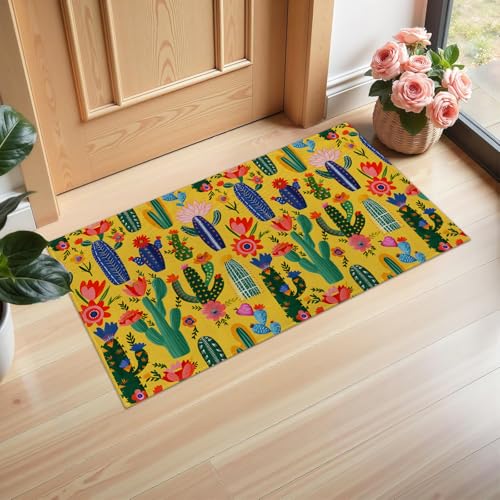 Ti Caldi Fußmatte für den Innenbereich, lebendige Kaktus und Blumen, 75 x 43 cm, bunte Wüstenpflanze, Willkommens-Fußmatten aus Vliesstoff für Eingang, Küche, Schlafzimmer, rutschfeste von Ti Caldi