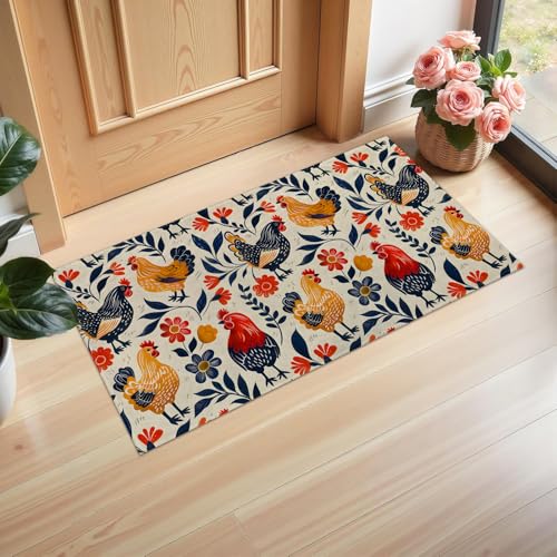 Ti Caldi Fußmatte für den Innenbereich, rustikaler Hahn und Blumenmuster, 75 x 43 cm, aus Vliesstoff, bunte Fußmatten für Eingang, Küche, Schlafzimmer, rutschfeste Vlies-Bodenmatte für Heimdekoration Ti Caldi Fußmatte für den Innenbereich, rustikaler Hahn und Blumenmuster, 75 x 43 cm, aus Vliesstoff, bunte Fußmatten für Eingang, Küche, Schlafzimmer, rutschfeste Vlies-Bodenmatte für Heimdekoration von Ti Caldi