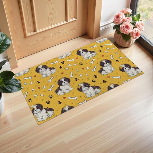 Ti Caldi Fußmatte mit niedlichem Shih Tzu Hund, für den Innenbereich, 75 x 43 cm, Vliesstoff, Fußmatten für Eingang, Küche, Schlafzimmer, rutschfeste Vlies-Bodenmatte für Heimdekoration, Geschenke von Ti Caldi