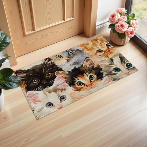 Ti Caldi Fußmatte mit niedlicher Katze, 75 x 43 cm, Vliesstoff, Fußmatten für Eingang, Küche, Schlafzimmer, rutschfest, lebhaftes Kätzchen-Gesicht, Bodenmatte für Heimdekoration, Geschenke Ti Caldi Fußmatte mit niedlicher Katze, 75 x 43 cm, Vliesstoff, Fußmatten für Eingang, Küche, Schlafzimmer, rutschfest, lebhaftes Kätzchen-Gesicht, Bodenmatte für Heimdekoration, Geschenke von Ti Caldi