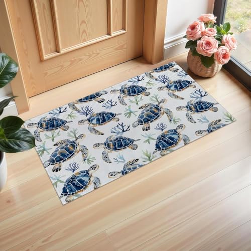 Ti Caldi Fußmatte mit niedlicher Meeresschildkröte und Koralle, für den Innenbereich, 75 x 43 cm, elegante Vliesstoff-Fußmatten für Eingang, Küche, Schlafzimmer, rutschfeste Vlies-Bodenmatte für Ti Caldi Fußmatte mit niedlicher Meeresschildkröte und Koralle, für den Innenbereich, 75 x 43 cm, elegante Vliesstoff-Fußmatten für Eingang, Küche, Schlafzimmer, rutschfeste Vlies-Bodenmatte für von Ti Caldi