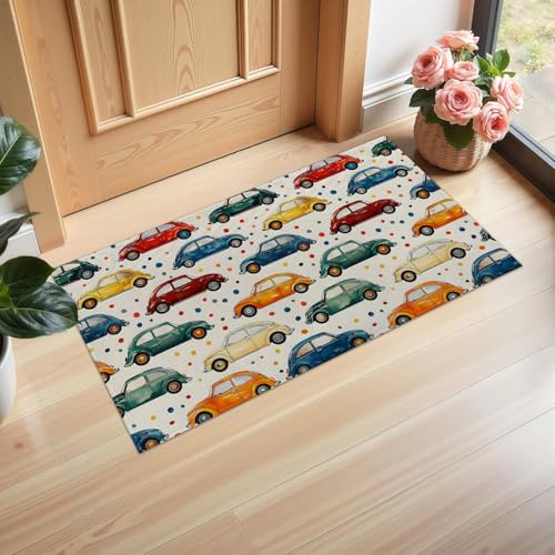 Ti Caldi Retro-Auto-Fußmatte für den Innenbereich, 75 x 43 cm, Willkommens-Vliesstoff, bunte Vintage-Autos, Fußmatten für Eingang, Küche, Schlafzimmer, rutschfeste Vlies-Bodenmatte für Heimdekoration Ti Caldi Retro-Auto-Fußmatte für den Innenbereich, 75 x 43 cm, Willkommens-Vliesstoff, bunte Vintage-Autos, Fußmatten für Eingang, Küche, Schlafzimmer, rutschfeste Vlies-Bodenmatte für Heimdekoration von Ti Caldi
