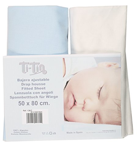 Ti Tin | 2er Packung Spannbetttücher für Kinderbett | 100% Baumwolle in Weiss | Verstellbar mit Gummizug | 50 x 80 cm von Ti TIN