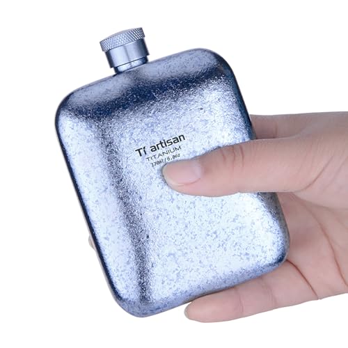 Ti artisan Titan Flachmann mit Trichter Ultraleichte Titanium Hip Flask Whisky Glaskolben für Outdoor-Camping, Wandern, Klettern, (171,5 ml (blau)) von Ti artisan