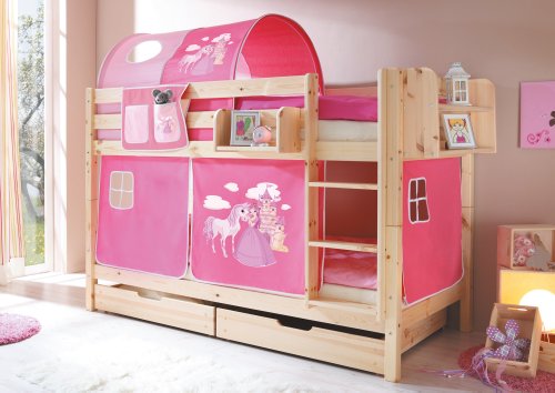 Etagenbett Doppelbett Marcel Kiefer massiv Natur, Vorhangstoff:Horse Pink Etagenbett Doppelbett Marcel Kiefer massiv Natur, Vorhangstoff:Horse Pink von TiCAA