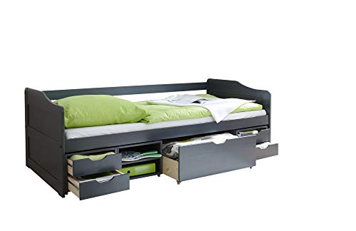 Sofabett Funktionsbett mit Schubkasten Marlies Kiefer massiv Grau von TiCAA