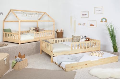 TiCAA 2 in 1 Bodenbett wandelbar mit abnehmbaren Dach Duo 90x200, 100x200 cm, 120x200 cm, 140x200 Weiß für Jungen & Mädchen mit Zusatzbett, Rausfallschutz & Rolllattenrost – aus Kiefer Massivholz TiCAA 2 in 1 Bodenbett wandelbar mit abnehmbaren Dach Duo 90x200, 100x200 cm, 120x200 cm, 140x200 Weiß für Jungen & Mädchen mit Zusatzbett, Rausfallschutz & Rolllattenrost – aus Kiefer Massivholz von TiCAA