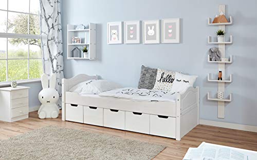 TiCAA Einzelbett Leni 100x200 Kiefer Weiß von TiCAA