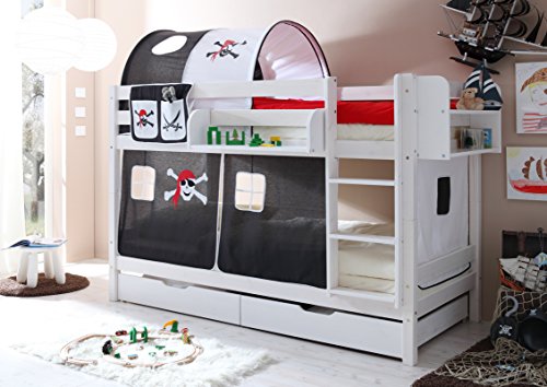 TiCAA Etagenbett, Kinderbett Stockbett für Kinder mit Treppe & Vorhangstoff Zwei Liegeflächen aus Kiefer Massivholz Bettgestell 90 x 200 TiCAA Etagenbett, Kinderbett Stockbett für Kinder mit Treppe & Vorhangstoff Zwei Liegeflächen aus Kiefer Massivholz Bettgestell 90 x 200 von TiCAA