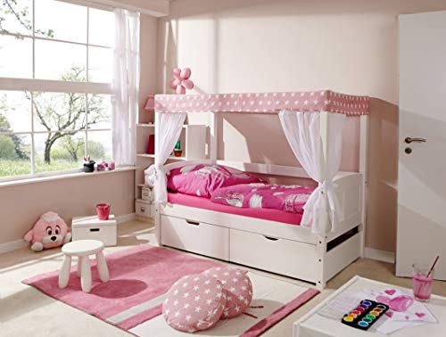 TiCAA Himmelbett Mini mit Bettkasten Stern Rosa Kiefer Weiß von TiCAA