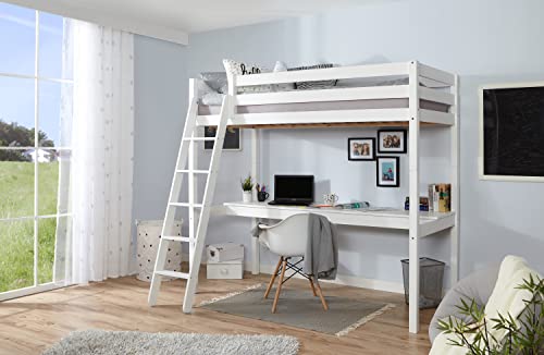 TiCAA Hochbett „Felix“ mit Schreibtisch Kiefer massiv Weiß TiCAA Hochbett „Felix“ mit Schreibtisch Kiefer massiv Weiß von TiCAA