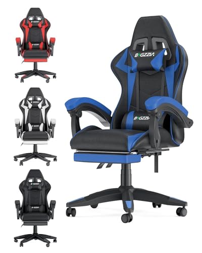 Computerstuhl, Gamer-Stühle, ergonomischer Gaming-Stuhl, Live-Übertragung/Büro/Spiel mit Lendenkissen + Kopfstütze, verstellbarer Stuhl, mit Universalrädern ( Color : Blue , Size : With footrest ) von TiLLOw