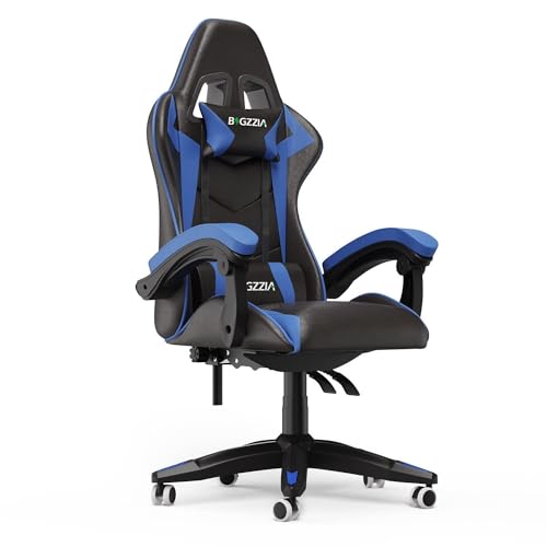 Computerstuhl, Gamer-Stühle, ergonomischer Gaming-Stuhl, Live-Übertragung/Büro/Spiel mit Lendenkissen + Kopfstütze, verstellbarer Stuhl, mit Universalrädern ( Color : Blue , Size : Without footrest ) von TiLLOw