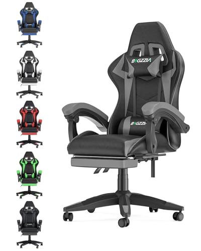 Ergonomischer Gaming-Stuhl, Computerstuhl, Gamer-Stühle, Live-Übertragung/Büro/Spiel mit Universalrädern mit Lendenkissen + Kopfstütze, verstellbarer Bürostuhl ( Color : Gray , Size : With footrest ) von TiLLOw