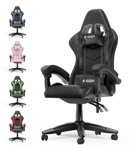 Ergonomischer Gaming-Stuhl, Computerstuhl, Gamer-Stühle, mit Lendenkissen + Kopfstütze, verstellbarer Bürostuhl, mit Universalrädern verstellbarer Stuhl, ( Color : Black , Size : Without footrest ) von TiLLOw
