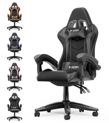 Ergonomischer Gaming-Stuhl, Computerstuhl, Gamer-Stühle, mit Lendenkissen + Kopfstütze, verstellbarer Bürostuhl, mit Universalrädern verstellbarer Stuhl, ( Color : Gray , Size : Without footrest ) von TiLLOw