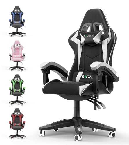 Ergonomischer Gaming-Stuhl, Computerstuhl, Gamer-Stühle, mit Lendenkissen + Kopfstütze, verstellbarer Bürostuhl, mit Universalrädern verstellbarer Stuhl, ( Color : White , Size : Without footrest ) von TiLLOw