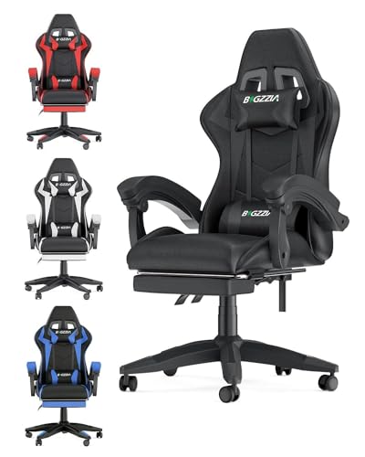 Gamer-Stühle, Computerstuhl, ergonomischer Gaming-Stuhl, verstellbarer Bürostuhl, for Erwachsene, Mädchen, Jungen mit Lendenkissen + Kopfstütze, verstellbarer Stuhl ( Color : Black , Size : With footr von TiLLOw