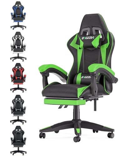 Gamer-Stühle, Computerstuhl, ergonomischer Gaming-Stuhl, verstellbarer Bürostuhl, for Erwachsene, Mädchen, Jungen mit Lendenkissen + Kopfstütze, verstellbarer Stuhl ( Color : Green , Size : With footr von TiLLOw