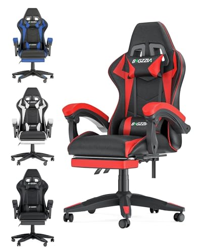 Gamer-Stühle, Computerstuhl, ergonomischer Gaming-Stuhl, verstellbarer Bürostuhl, for Erwachsene, Mädchen, Jungen mit Lendenkissen + Kopfstütze, verstellbarer Stuhl ( Color : Red , Size : With footres von TiLLOw