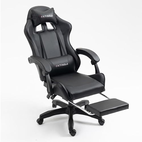 TiLLOw Computerstuhl, Gamer-Stühle, ergonomischer Gaming-Stuhl, mit Universalrädern Verstellbarer Bürostuhl, Verstellbarer Stuhl for Live-Übertragungen/Büro/Spiele(Color:Black,Size:with footrest) von TiLLOw
