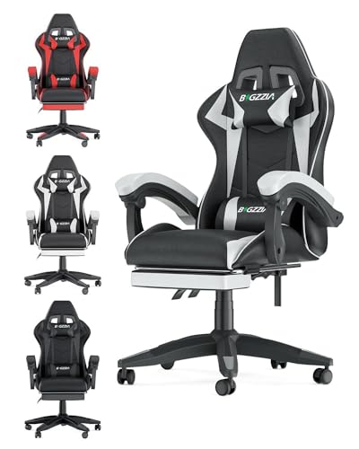 TiLLOw Ergonomischer Gaming-Stuhl, Gamer-Stühle, Computerstuhl, Individualität mit höhenverstellbarer Beinstütze (Color : Gray, Size : English) von TiLLOw