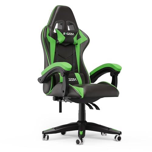 TiLLOw Gamer-Stühle, ergonomischer Gaming-Stuhl, Computerstuhl, Verstellbarer Bürostuhl, höhenverstellbar mit Beinstütze, Verstellbarer Stuhl (Color : Green, Size : Without footrest) von TiLLOw