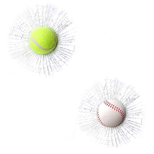 Fensteraufkleber aus Glas, 3D-Tennissimulation, Aufkleber aus zerbrochenem Glas, Baseball Creative Funny Ball Strike Stuff Aufkleber aus Glas, zerbrochen, 2 Stück von TiSkying