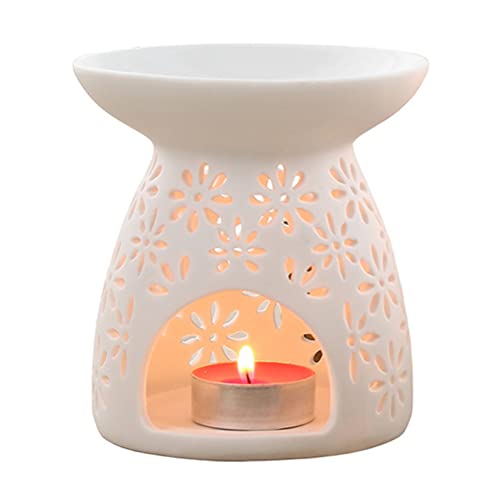 TiSkying Aromatherapie Diffusor, Duftlampe Teelicht, Keramik Blumenmuster Duftöl Teelichthalter Weiß Aromalampe Lampe Teelicht öl Aromabrenner ​ Duftöl/ätherische von TiSkying