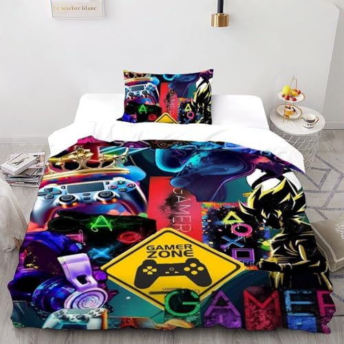 TiTCiveR Game Player Bettwäsche Set 3D-Digitaldruck Colourful Controllers Set Für Jungen Und Mädchen 1 Kopfkissenbezug Mikrofaser 2 Teilig Reißverschluss Single（135x200cm） von TiTCiveR