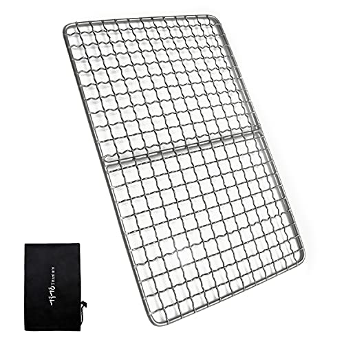 TiTo Titanium BBQ Net Grill Tragbar Ultraleicht Antihaft-Fleischgrill Grillrost für Haus Garten Outdoor Camping Picknick Wandern Holzkohlehalter mit Aufbewahrungstasche (A) von TiTo Titanium