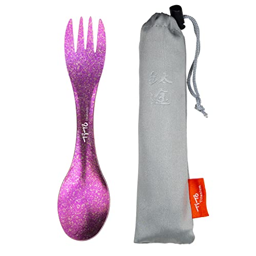 TiTo Titanium Outdoor 2-in-1 Titan Löffel/Spork mit Griff,Multifunktional Tragbare Ultraleichtem Besteck Camping Rucksackreisen mit Aufbewahrungstasche für Trekking (Rose) von TiTo Titanium