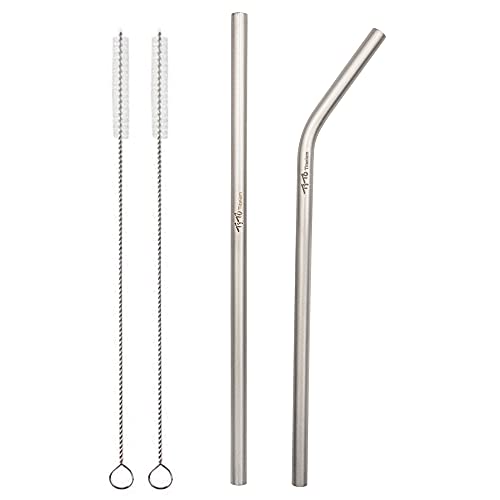 TiTo Titan-Trinkhalme mit Reinigungsbürste, ultra-stabil und leicht (7 mm Außenmaß, 0,4 mm Innenmaß), 2 Stück (je 1 gebogen und gerade), Titan, 1 straight & 1 bent von TiTo Titanium